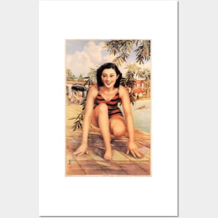 Weekend Fun Pool Swimming Retro Chinese Woman Pin Up Art Posters and Art